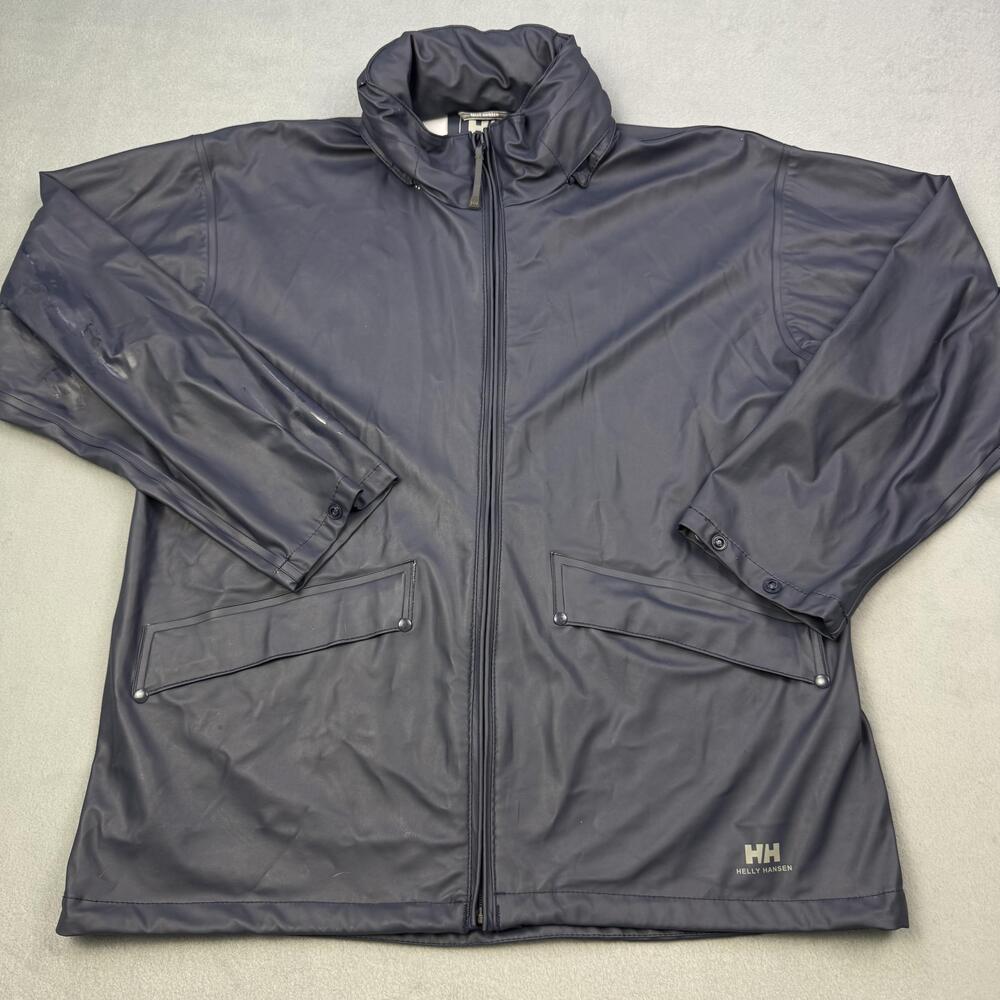Helly Hansen Jacket Youth 14 Blue Waterproof Hooded PU Rain Coat Outdoor Shell